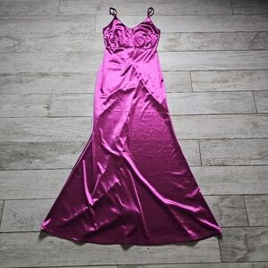 Lulus Glory Magenta Satin Mermaid Maxi Dress Small